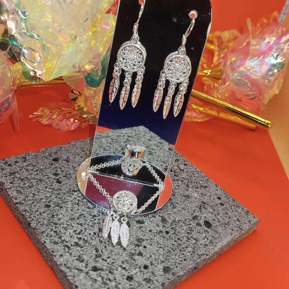 Dream Catcher Earring & Necklace Set Sterling Silver NEW
